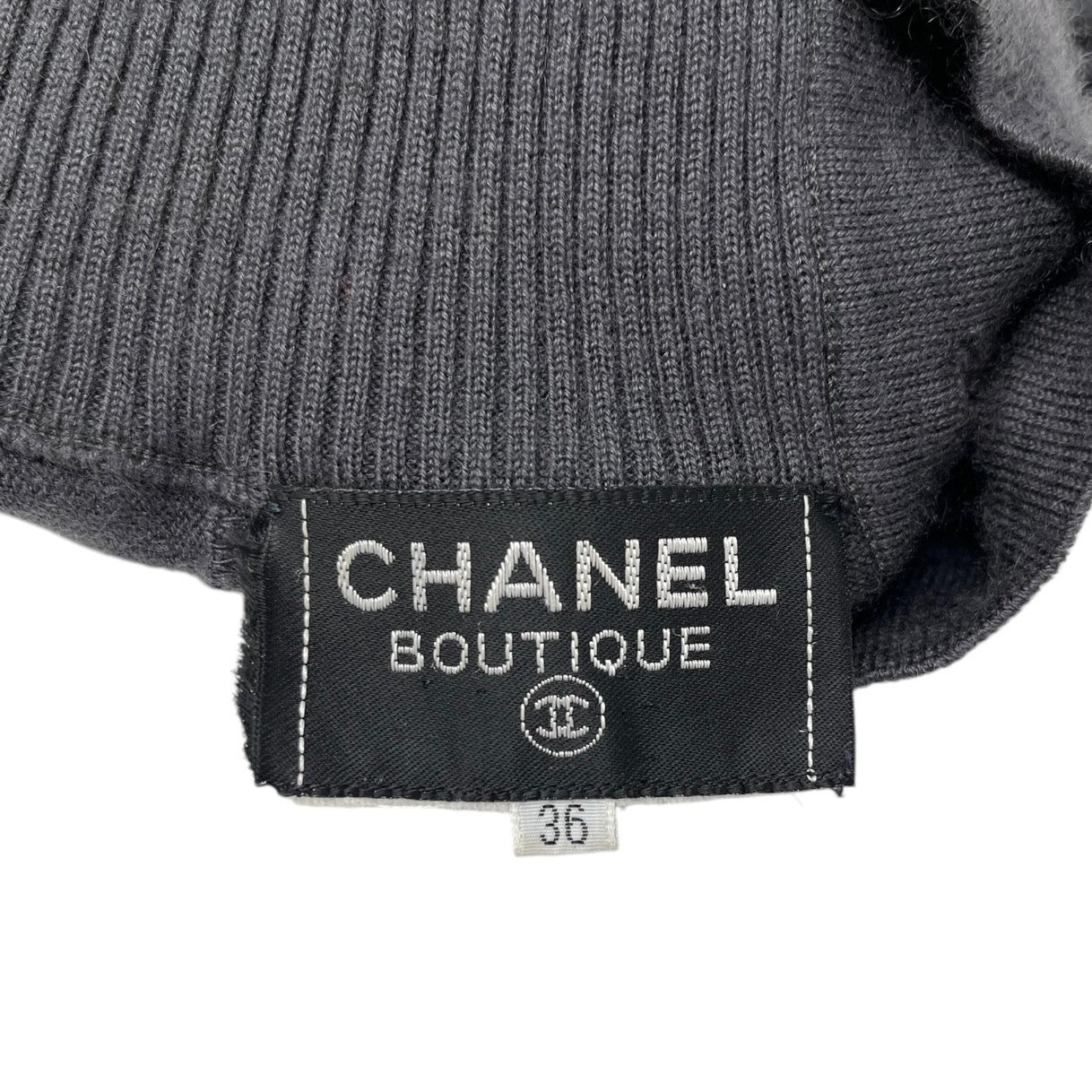 CHANEL Vintage CC Logo Turtleneck Sweater Top #36 Gray Gold Button Wool RankAB+