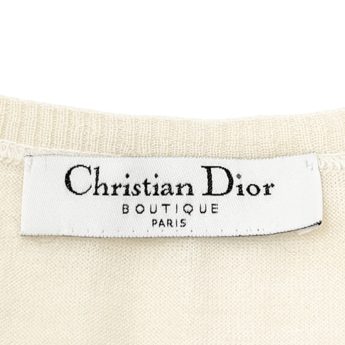 Christian Dior Vintage Logo V-neck Knit Tank Top Mesh Pullover Cream Cotton