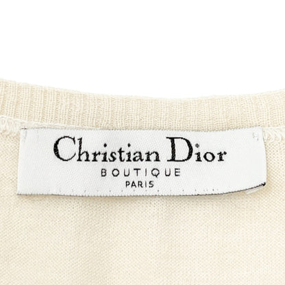 Christian Dior Vintage Logo V-neck Knit Tank Top Mesh Pullover Cream Cotton