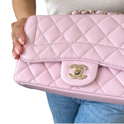 CHANEL Vintage CC Logo Quilted Chian 2way Bag Pink Gold Leather 902322
