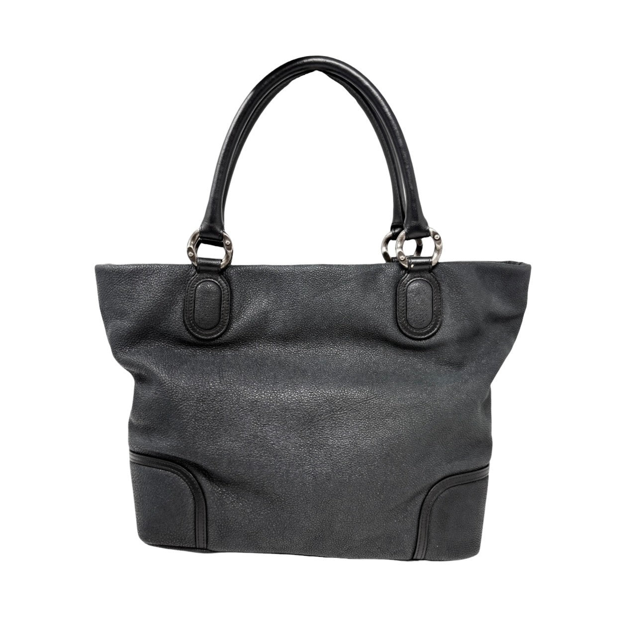 CHANEL Vintage Calfskin Leather Tote Shoulder Bag Black Distressed CC Stitch