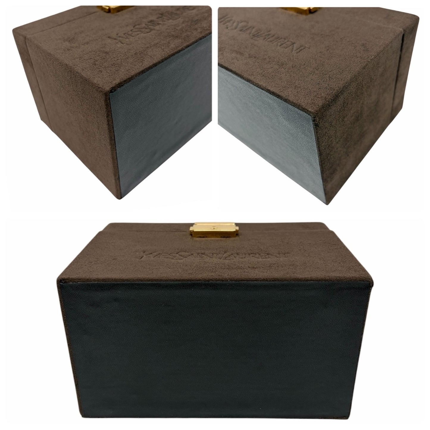 Yves Saint Laurent Vintage YSL Suede Vanity Cosmetic Box Bag Brown Gold 901833
