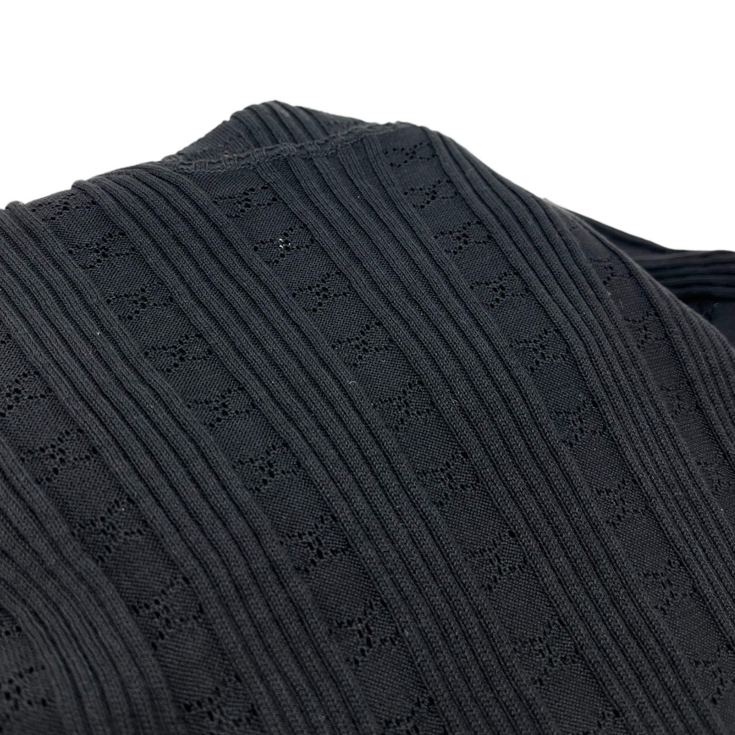 CHANEL Vintage 05P CC Logo Summer Rib Knit Top T-shirt Black Cotton Short Sleeve