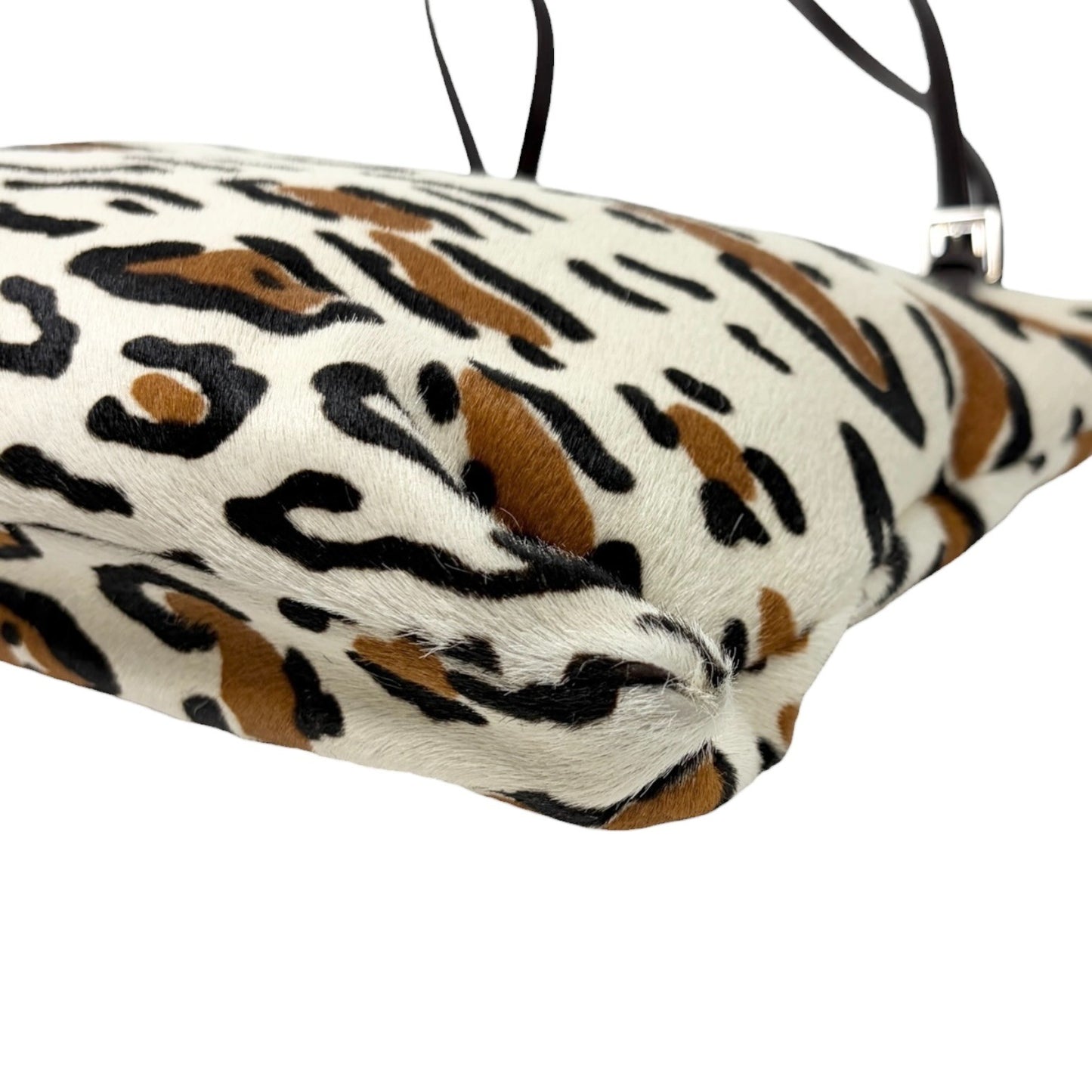 FENDI Vintage FF Logo Leopard Animal Print Tote Bag White Pony Calf Hair 901822