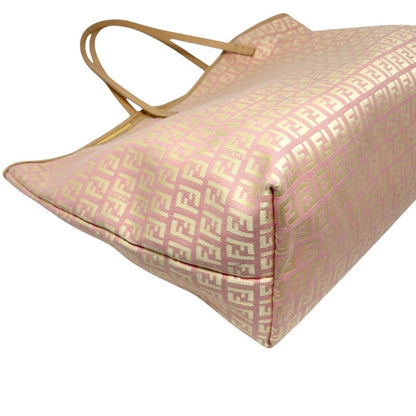 FENDI Vintage Zucchino Tote Shoulder Bag w/Pouch Pink Beige Canvas 902360
