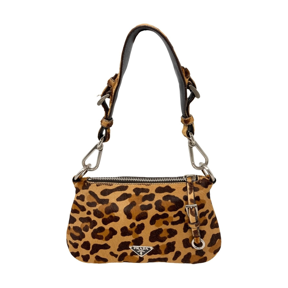 PRADA Vintage Logo Leopard Pony Calf Hair Shoulder Bag Brown Camel 902474