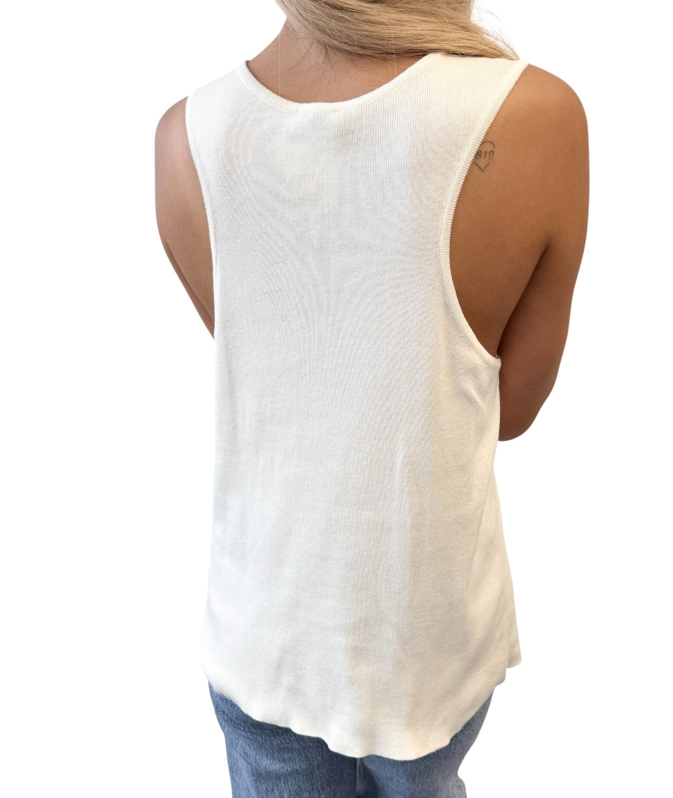 CHANEL Vintage 01P CC Logo Tank Top #46 White Cream Silver Cotton Sleeveless