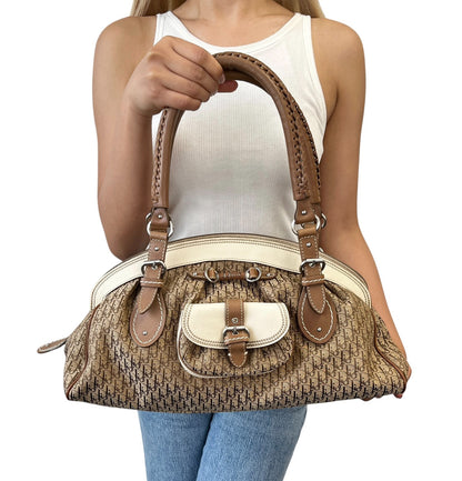 Christian Dior Vintage 2006 Trotter Monogram Shoulder Bag Beige Canvas 902543