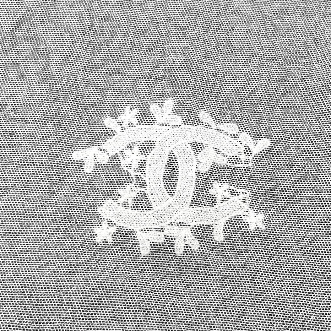 CHANEL Vintage 04P CC Logo Mesh Top #34 Cotton Spandex White Black Short Sleeve
