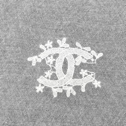 CHANEL Vintage 04P CC Logo Mesh Top #34 Cotton Spandex White Black Short Sleeve