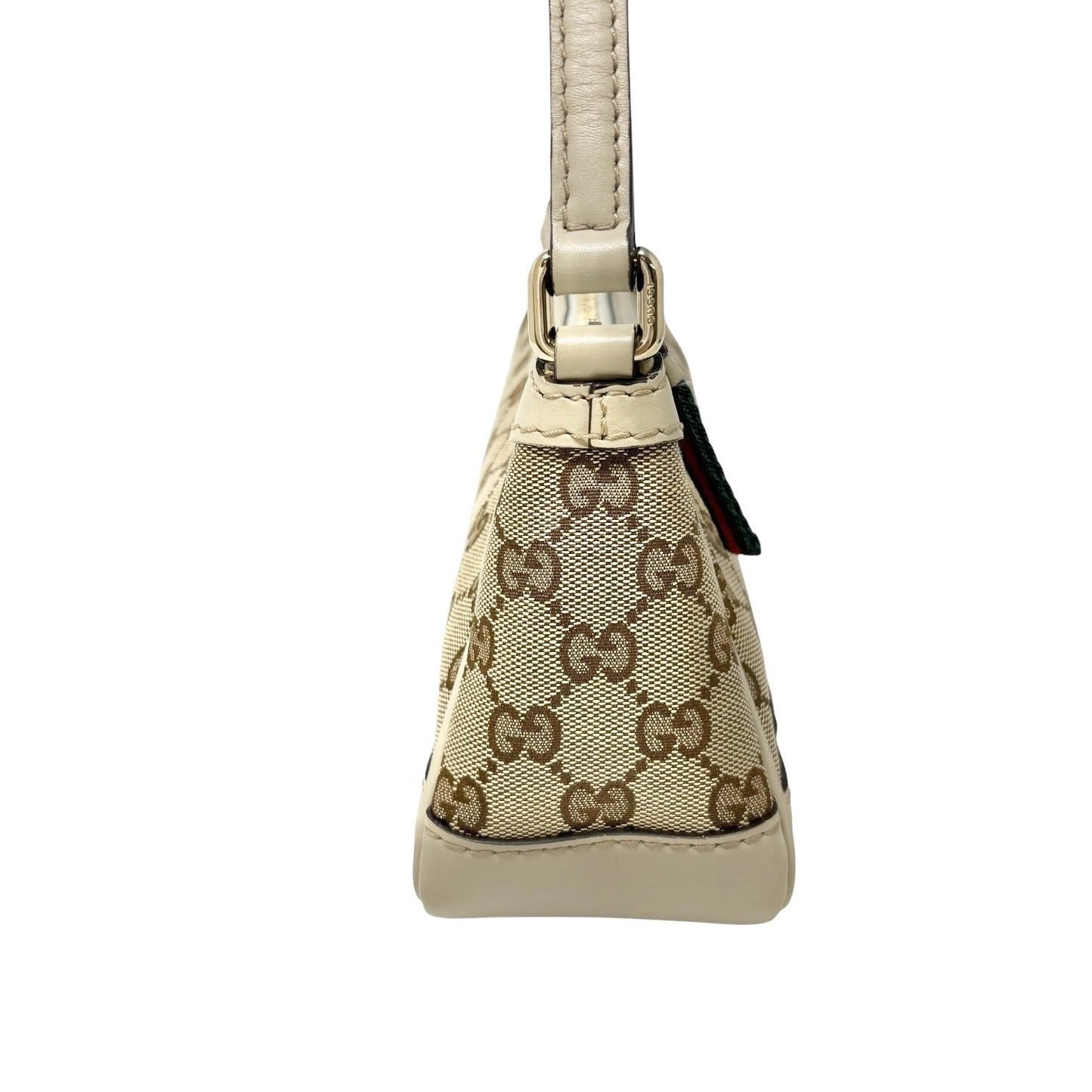 GUCCI Vintage GG Monogram Web Stripe Canvas Shoulder Bag Beige Ribbon 902570