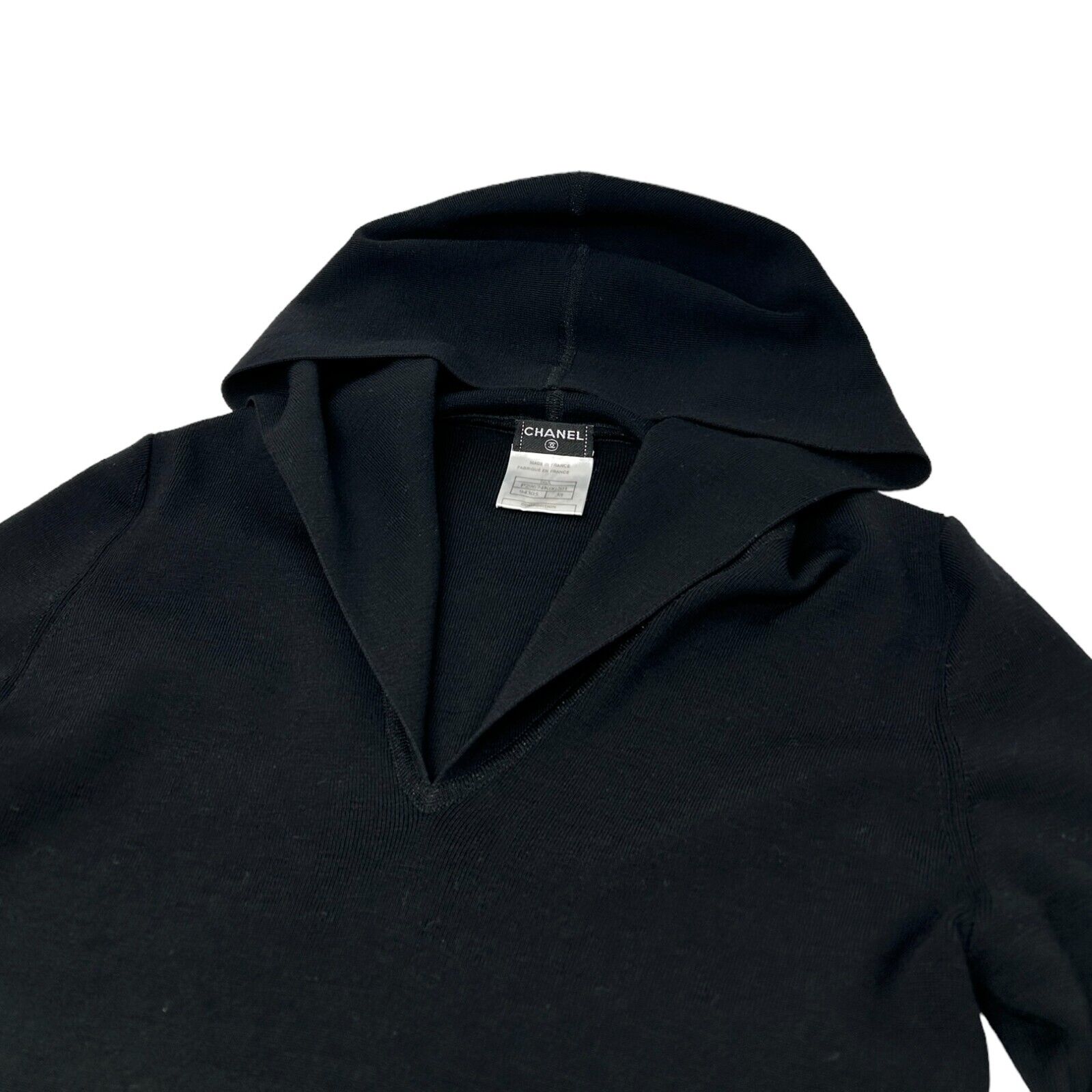 CHANEL Vintage 06A Coco Mark Logo Hoodie #38 Sweater Top Black Wool Rank AB