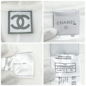 CHANEL Vintage 05P CC Tennis Racket Logo Hoodie #38 Jacket White Zip Rank AB