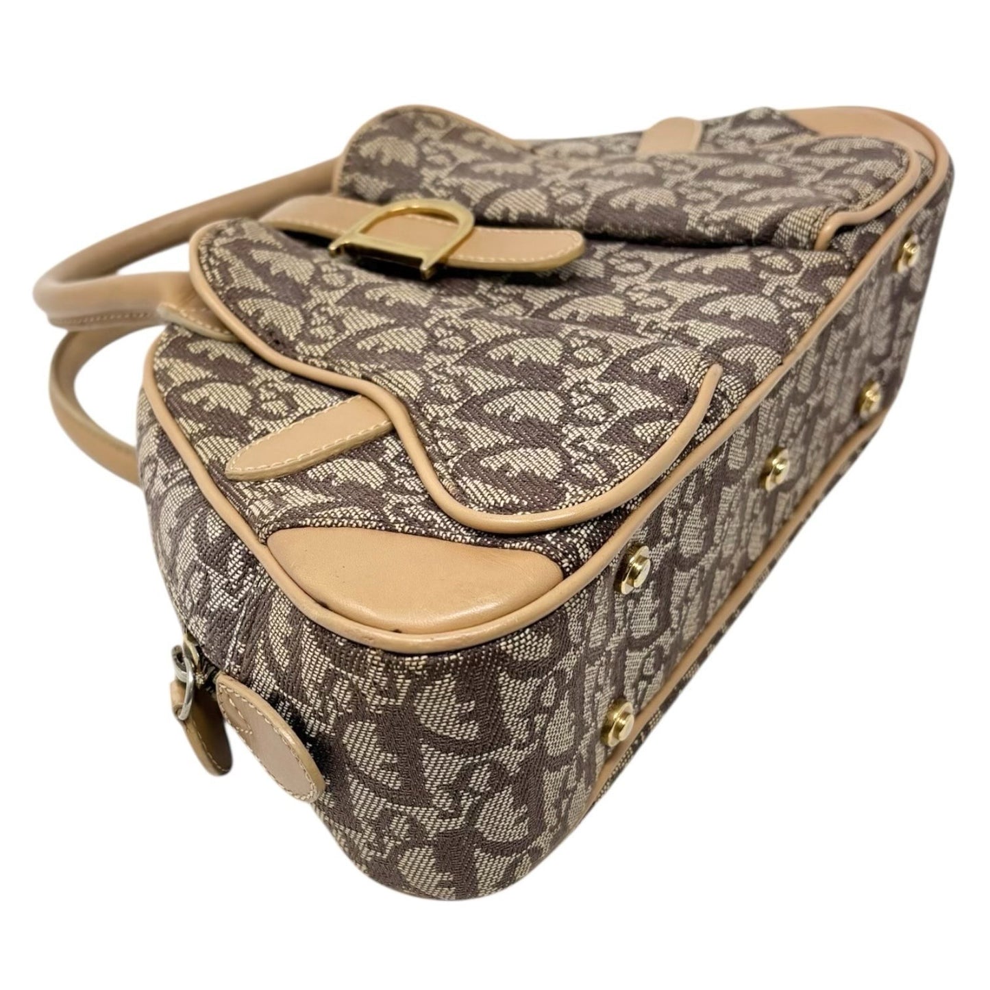 Christian Dior Vintage 2002 Trotter Monogram Double Saddle Bowler Bag Beige