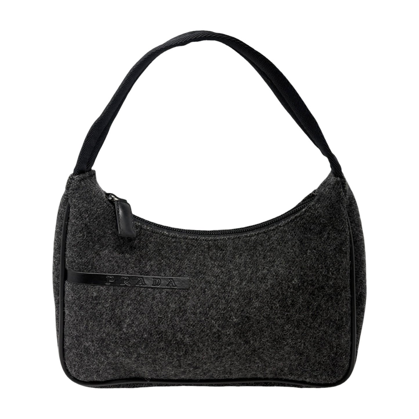 PRADA Sport Vintage Logo Wool Mini Bag Pochette Pouch Gray Black Leather