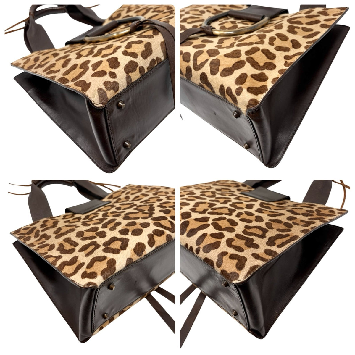 DOLCE&GABBANA Vintage Logo Leopard Pony Hair Hand Bag Beige Brown 902449