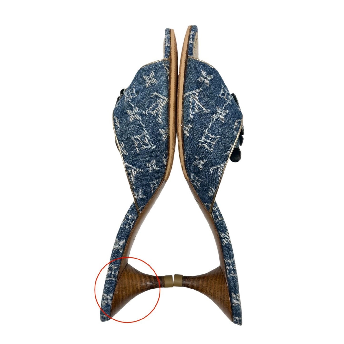 LOUIS VUITTON Vintage Monogram Denim Flower Sandals #36 Blue Gold 902407