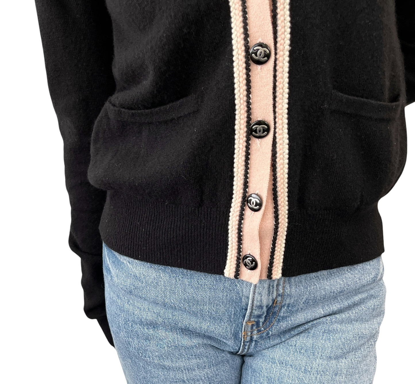 CHANEL Vintage 03A CC Logo Cashmere Knit Cardigan Sweater Black 106917