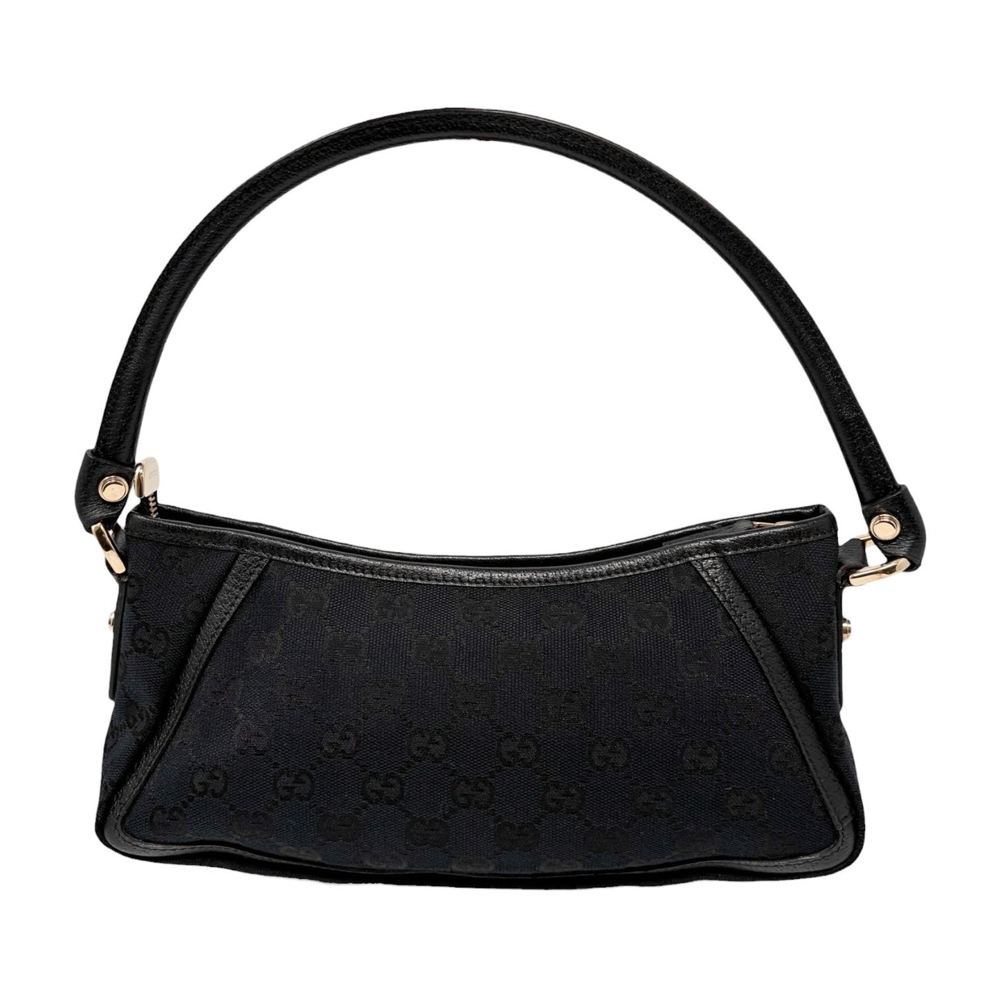 GUCCI Vintage GG Monogram Logo Abbey Shoulder Bag Zip Black Gold Canvas Leather