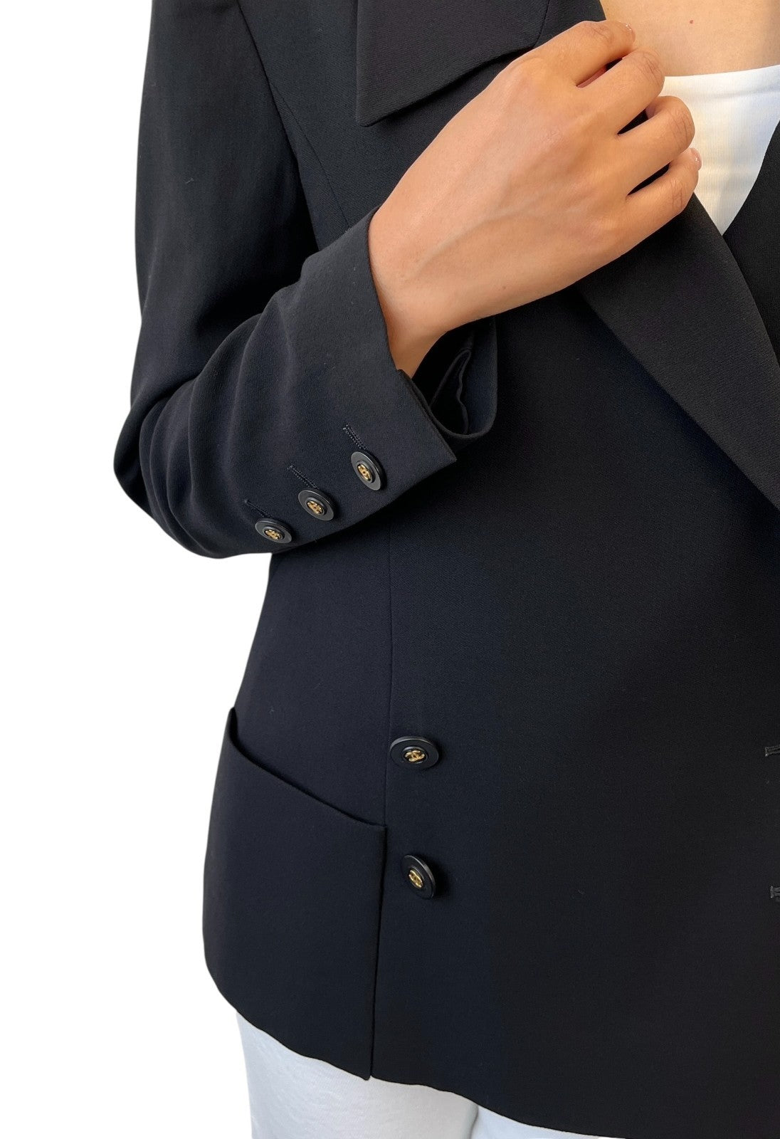 CHANEL Vintage 94P CC Mark Logo Jacket Button Black Gold Long Sleeve Collar