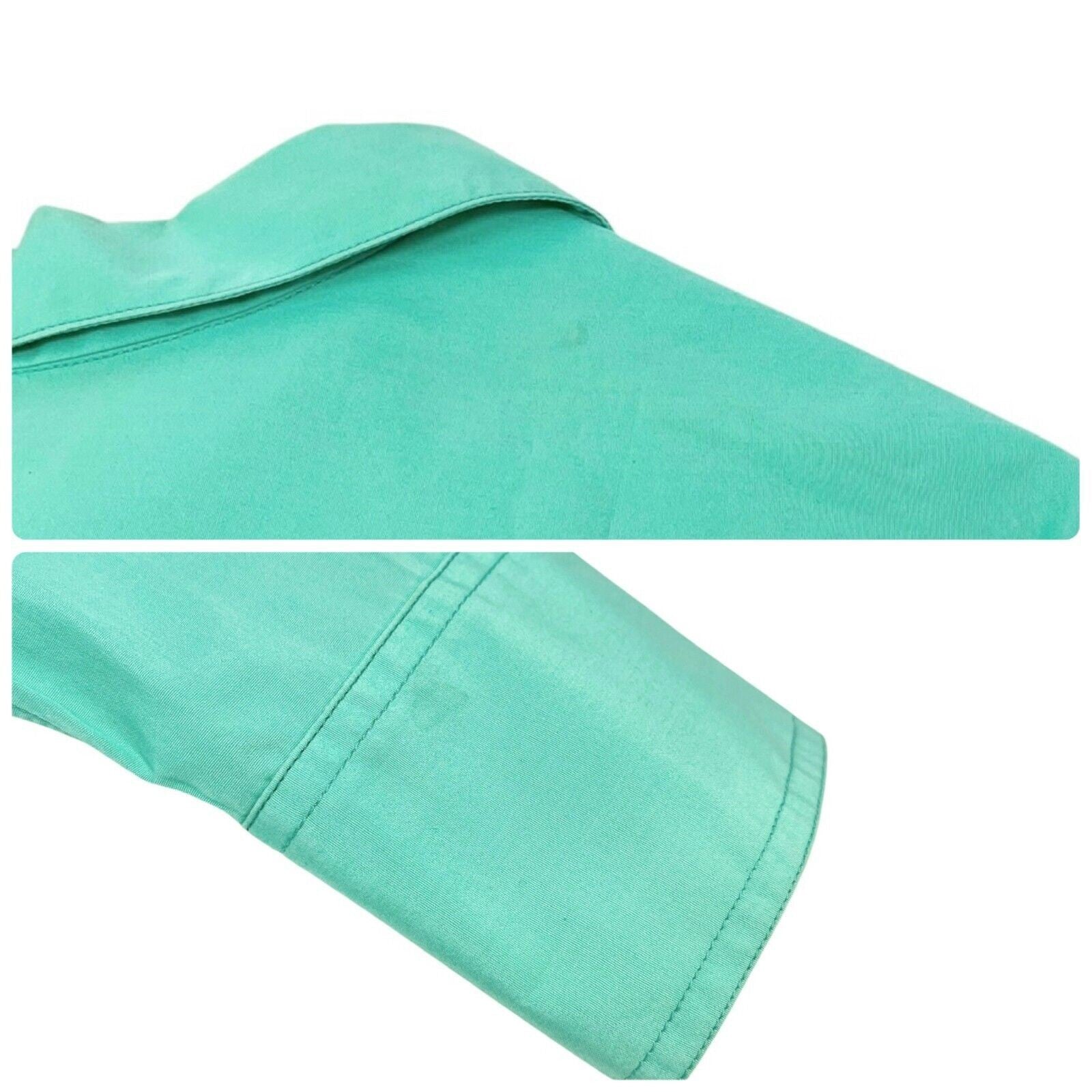 CHANEL Vintage P04883 CC Logo Shirt Top #44 Button Up Light Green Gold Cotton