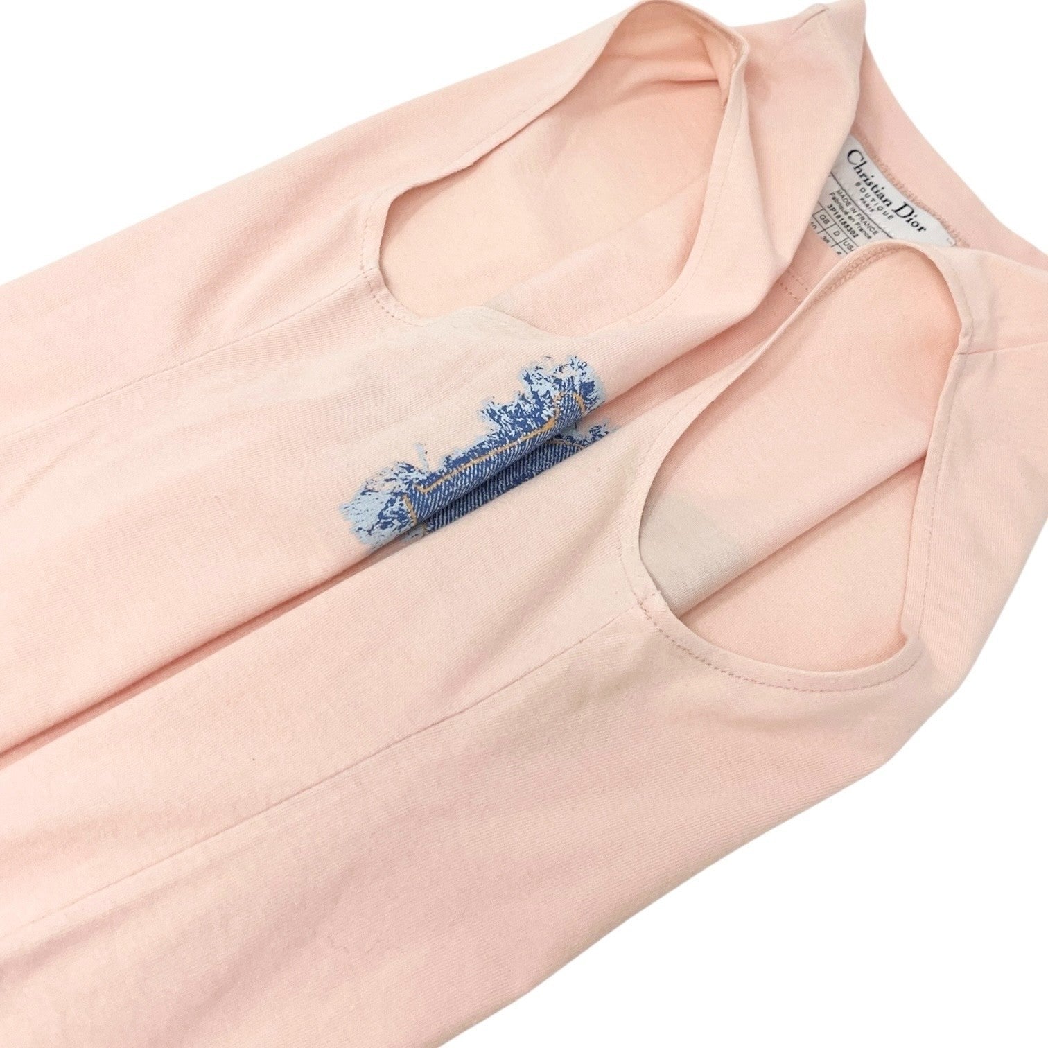 Christian Dior Vintage 2003 Logo Tank Top #38 Denim Print Pink Blue Cotton