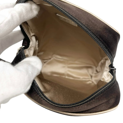 PRADA Vintage Triangle Logo Satin Wristlet Clutch Bag Brown Beige Pouch