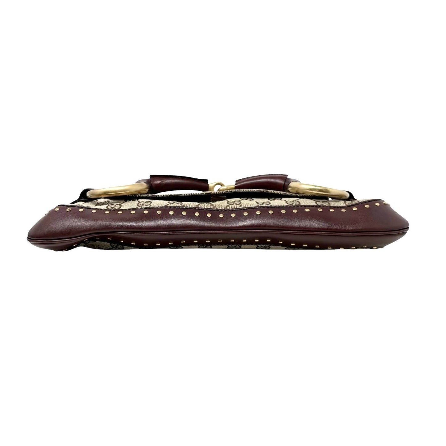 GUCCI Vintage Horsebit GG Monogram Chain Shoulder Bag Studs Beige 901830