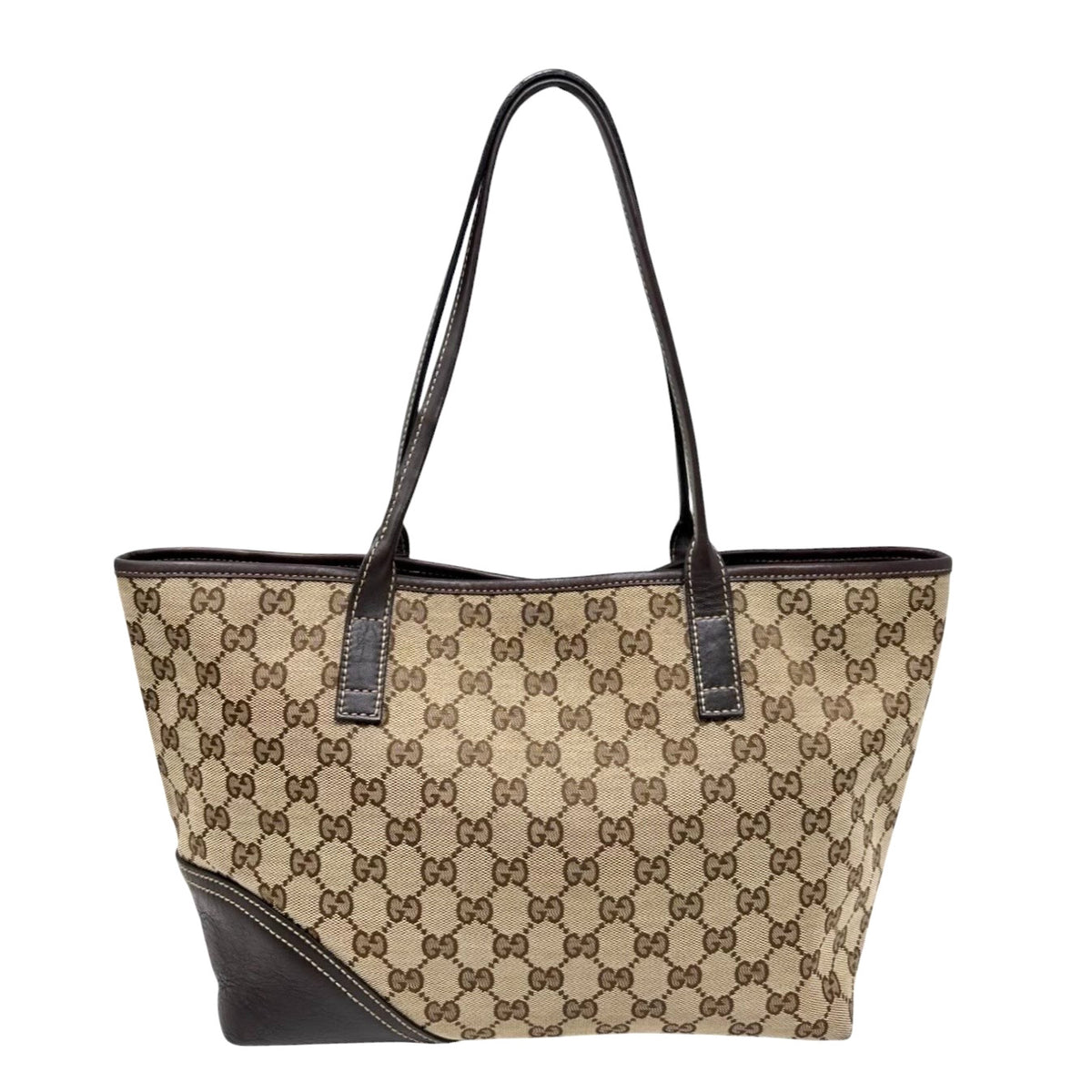 GUCCI Vintage GG Monogram Tote Shoulder Bag Brown Beige Canvas Leather 902829
