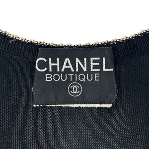 CHANEL Vintage CC Logo Knit Long Cardigan Button Black White Dress Cotton Blend