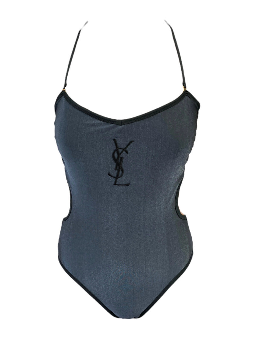 Yves Saint Laurent Vintage YSL Swimwear Swimsuit One Piece #9M Gray RankAB+