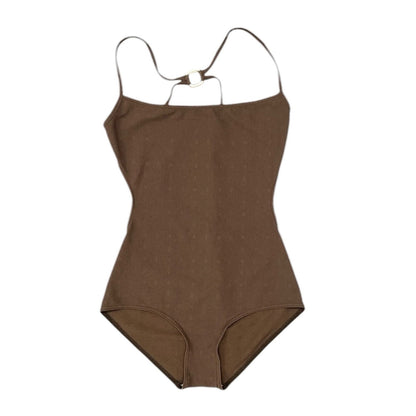LOUIS VUITTON Vintage LV Logo Monogram Swimsuit Swimwear #36 Brown Gold Nylon