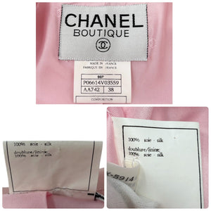 CHANEL Vintage 96P CC Logo Trench Coat Jacket #38 Pink Silver Silk Button