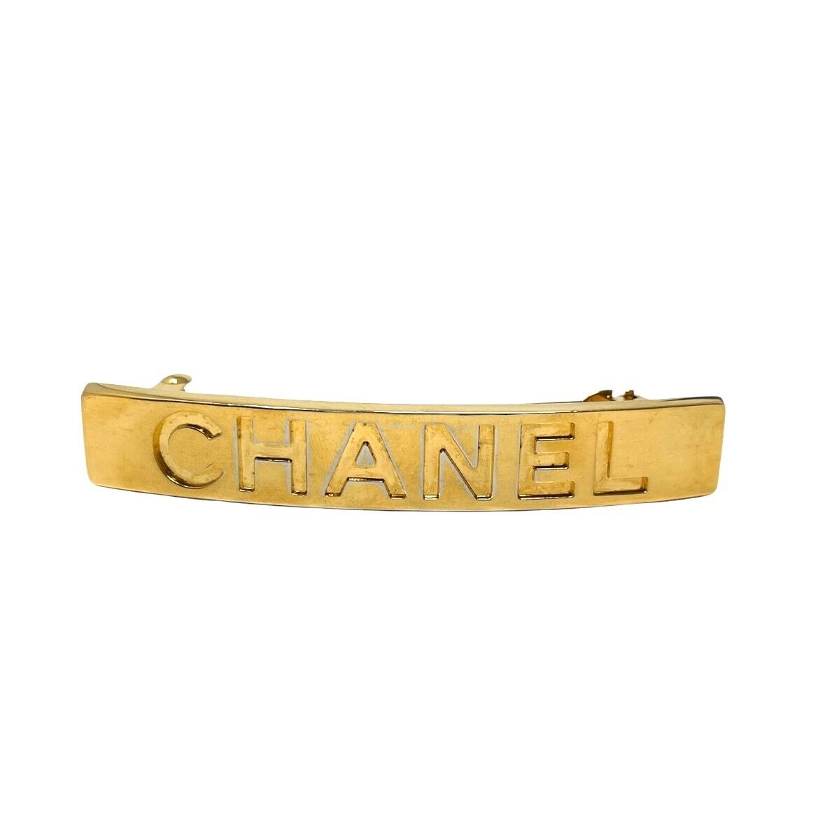 CHANEL Vintage 97A CC Mark Logo Gold Medium Barrette Hair Accessory Metal