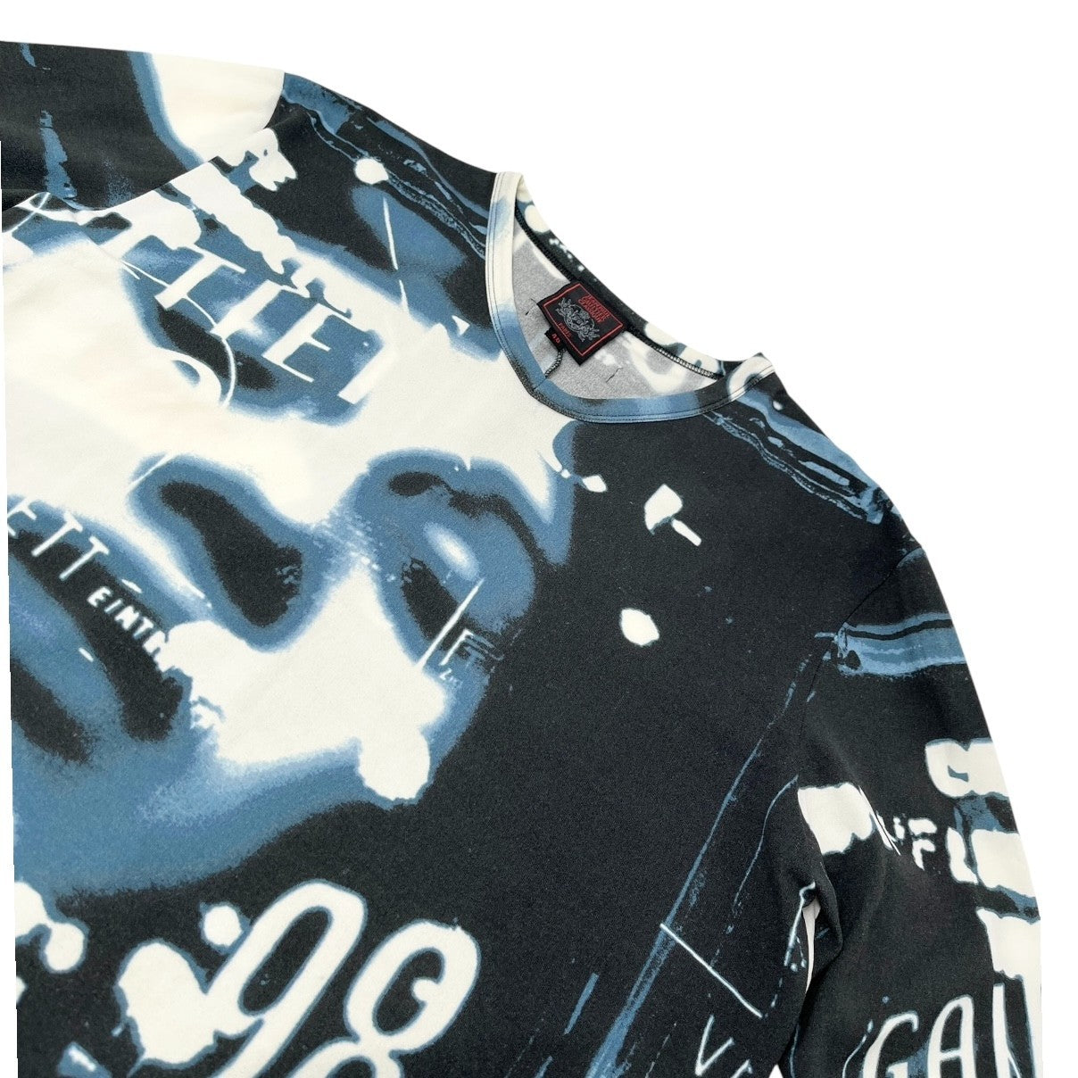 Jean Paul GAULTIER Vintage Logo 1998 Face Logo T-shirt #48 Black Blue Nylon