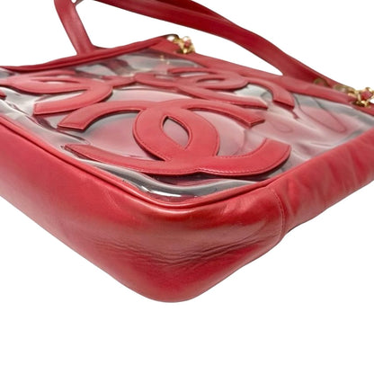 CHANEL Vintage Triple CC Logo Clear Tote Shoulder Bag Red Pouch 902320