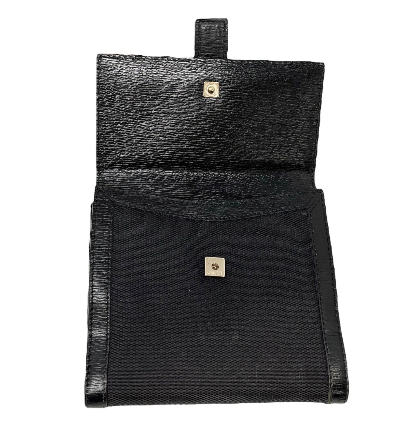 GUCCI Vintage G Square Logo Compact Wallet Button Black Gold Cotton
