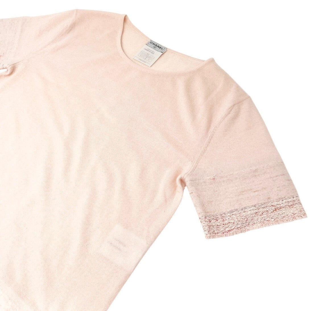 CHANEL Vintage 05C CC Mark Logo Knit T-shirt Top #36 Pink Cashmere Tweed RankAB