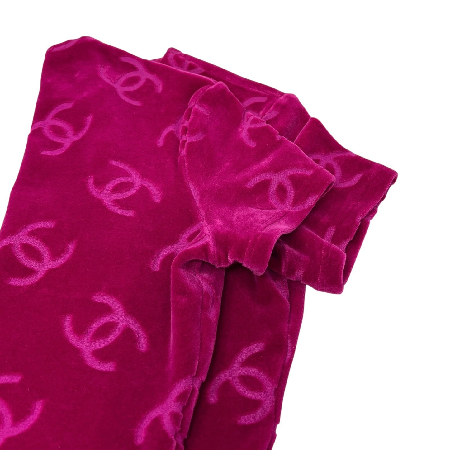 CHANEL Vintage 1996 CC Logo Velour T-shirt #40 Short Sleeve Top Pink Red