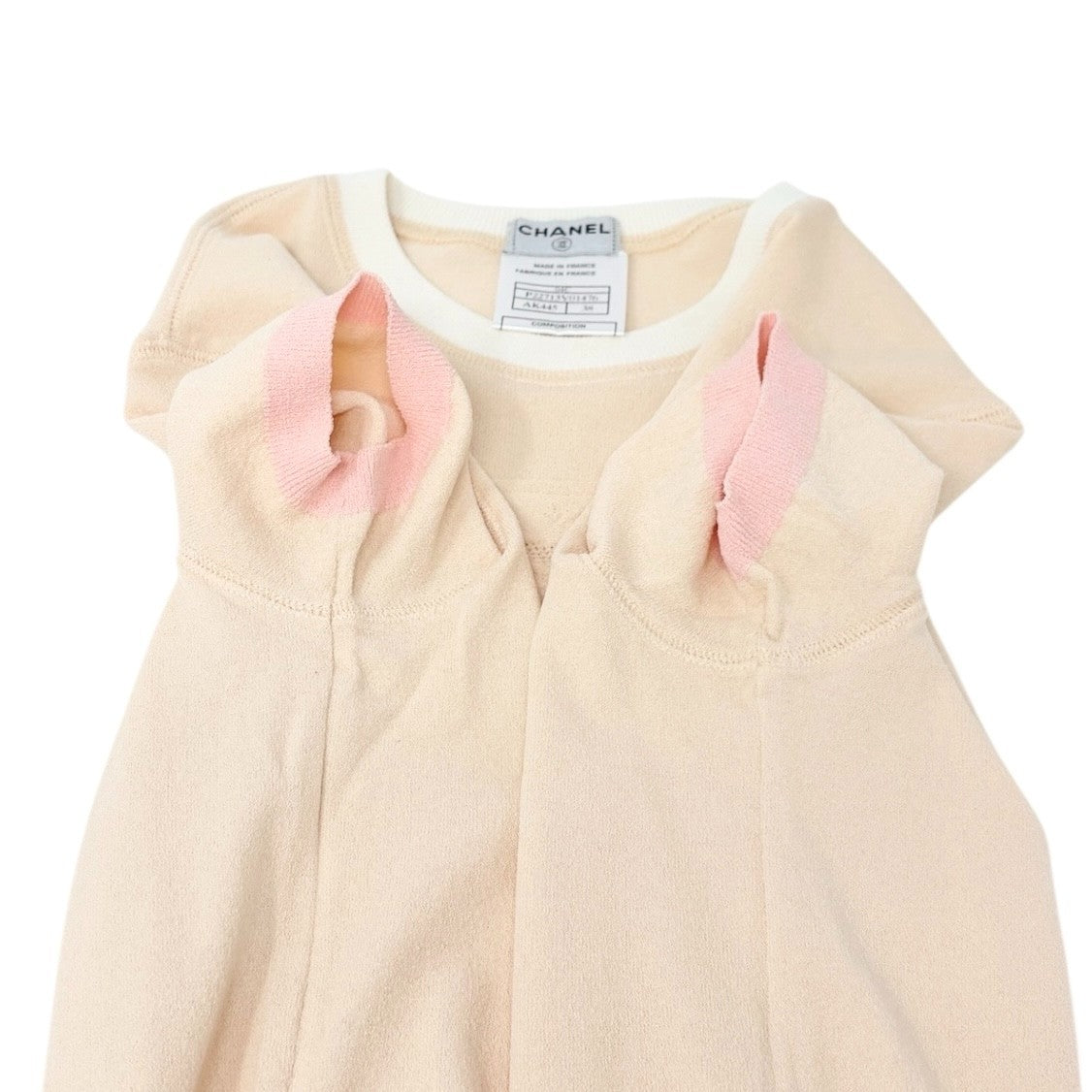 CHANEL Vintage 04C CC Mark Logo Bicolor T-shirt #38 Beige Pink White Rayon