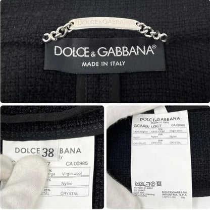 DOLCE&GABBANA Vintage Logo Rhinestone Jacket Top #38 Black Silver Wool