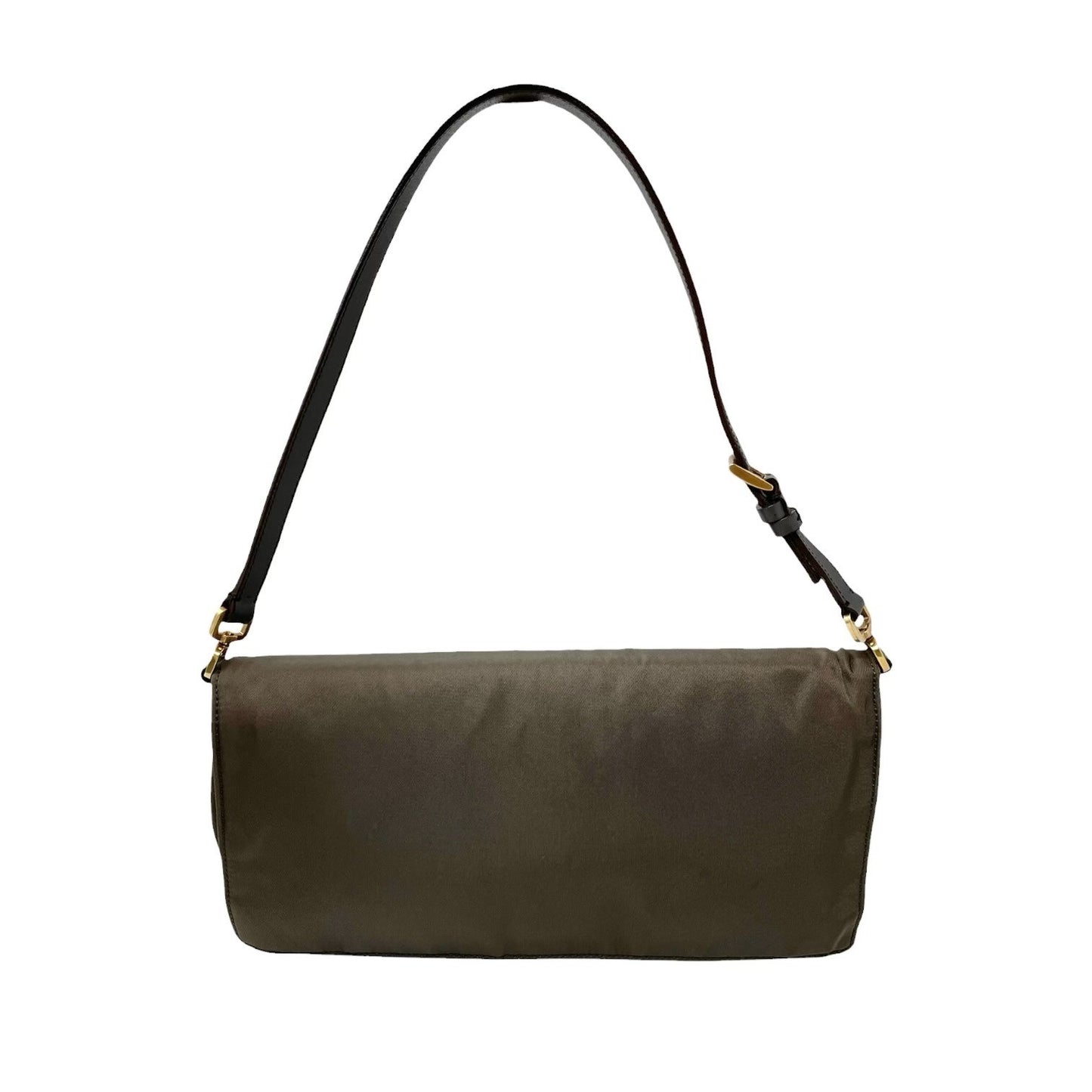 PRADA Vintage Triangle Logo Tessuto Shoulder Bag Khaki Gold Nylon 106543