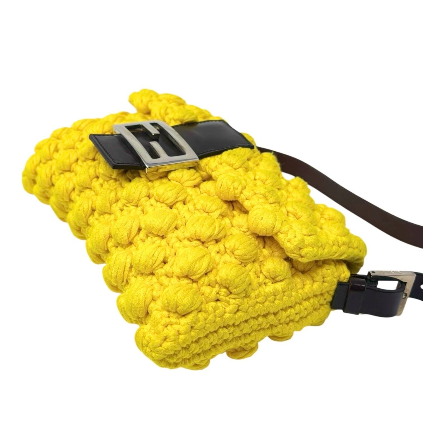 FENDI Vintage Logo Knit Mamma Baguette Shoulder Bag Yellow Brown Wool