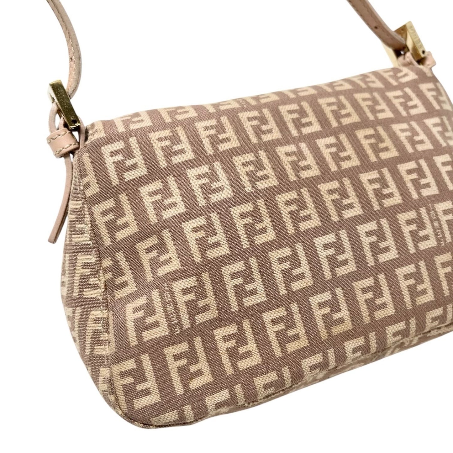 FENDI Vintage Zucchino Mamma Baguette Canvas Shoulder Bag Pink Leather 902589