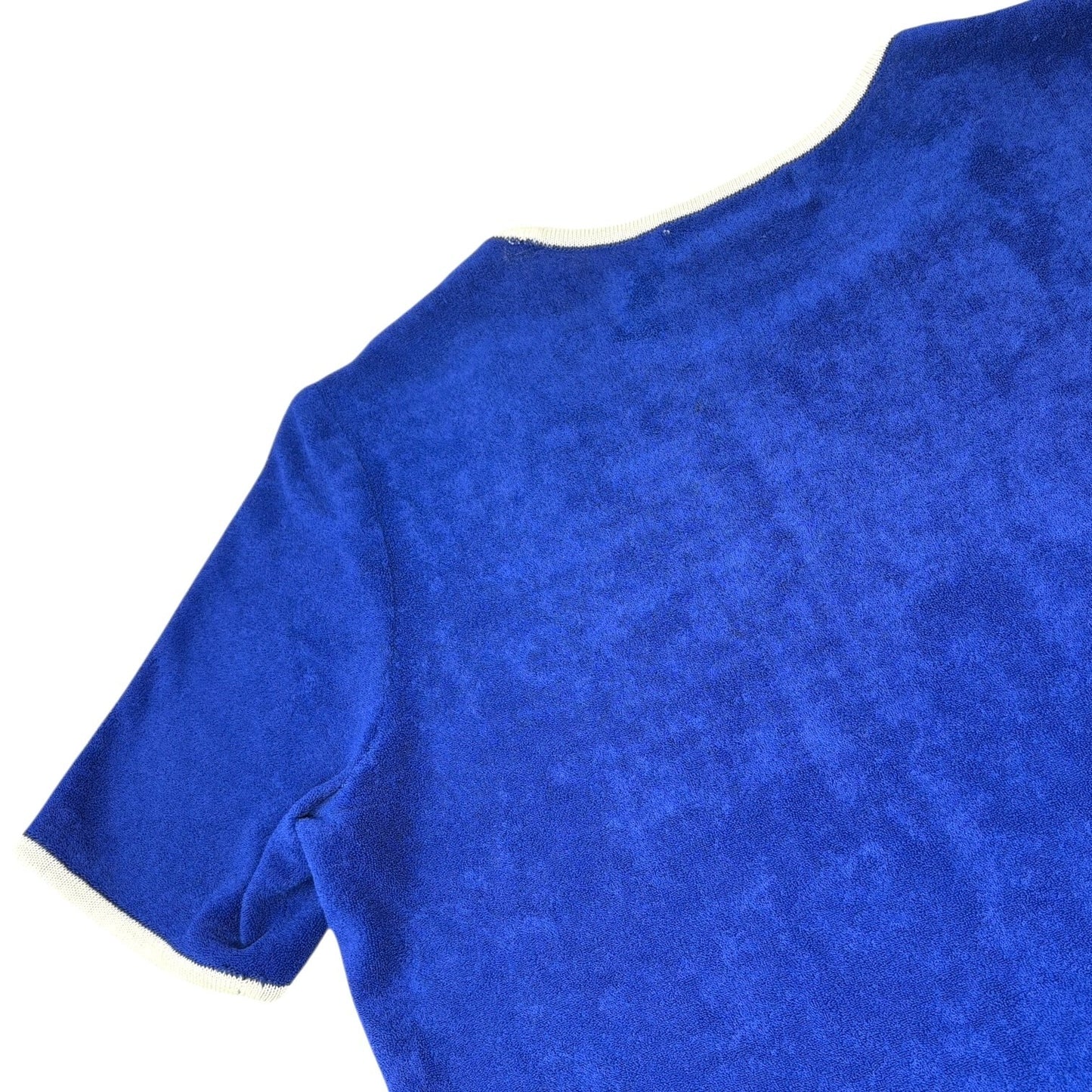 Yves Saint Laurent Vintage YSL Logo Terry Cloth T-shirt Top #M Blue White Rayon