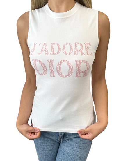 Christian Dior Vintage 2004 J'ADORE Logo Trotter Tank Top #38 White Pink 902365