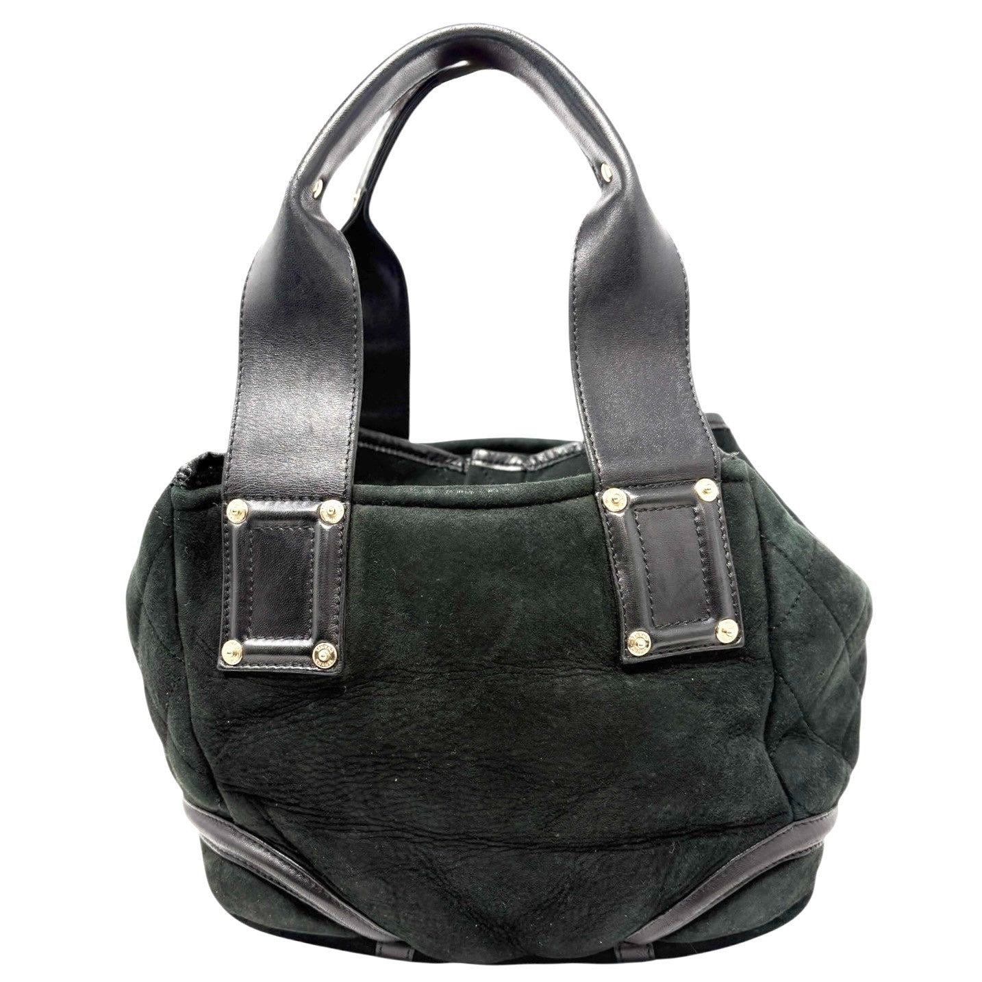 CHANEL Vintage 2006 CC Logo Shearling Tote Bag Handbag Black Gold Suede Mouton