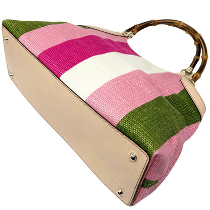 GUCCI Vintage Bamboo Stripe Hobo Shoulder Bag Handbag Multicolor Canvas 902335