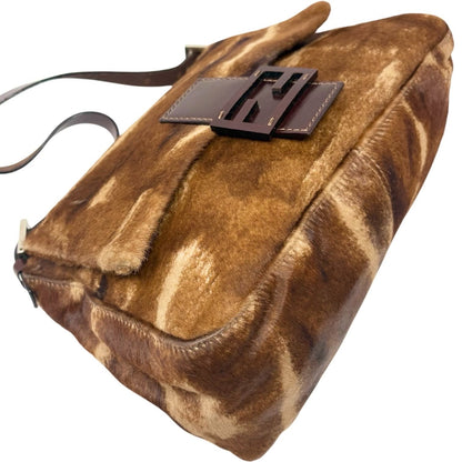 FENDI Vintage FF Mamma Baguette Pony Hair Shoulder Bag Brown Leather 902546