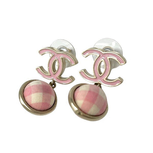 CHANEL Vintage 11C CC Mark Logo Check Studded Earring Pink Gold Rank AB